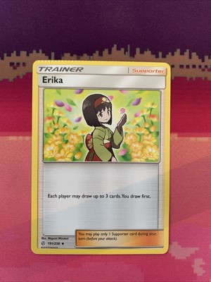 Pokemon Karte Erika Kosmische Finsternis Uncommon 191/236 CRIMPED Near Mint