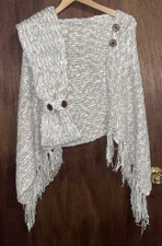 Simply Noelle Chunky Knit Brown Buttons Light Tan Cape Wrap One Size Match Scarf