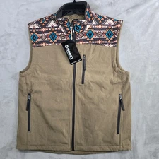 Hooey Western Mens Large Softshell Vest Tan Full Zip Aztec Tan fleece lined NEW