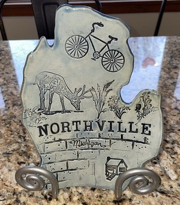 NORTHVILLE Michigan Handmade Ceramic Art Souvenir Plaque W/ Stand Stamped ARNDT