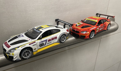 2 BMW Race Cars Diecast Model Cars , White  & Red , Opening Hood & Doors