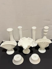 Lot Of 9 Vintage Milk Glass Dinner Table Items - See Description For Item Info