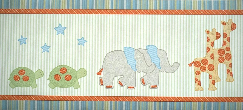 Elefante Jirafa Barco Palmera Safari Papel Pintado Borde Bebé Guardería Decoración de Pared Foto 2 de 3