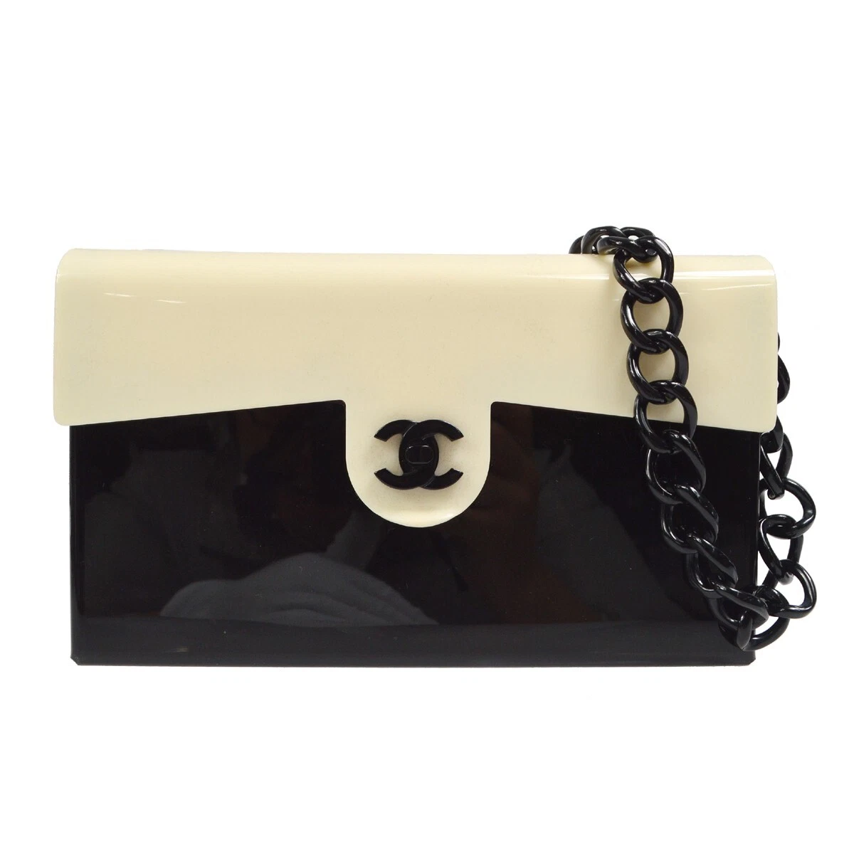 Chanel Plastic Chain Shoulder Bag Bi-color Black White 68630