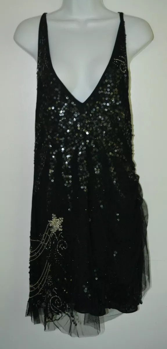 Love Courtney Nasty Gal Troubadour Dress XL Black Sequin Beaded Chains