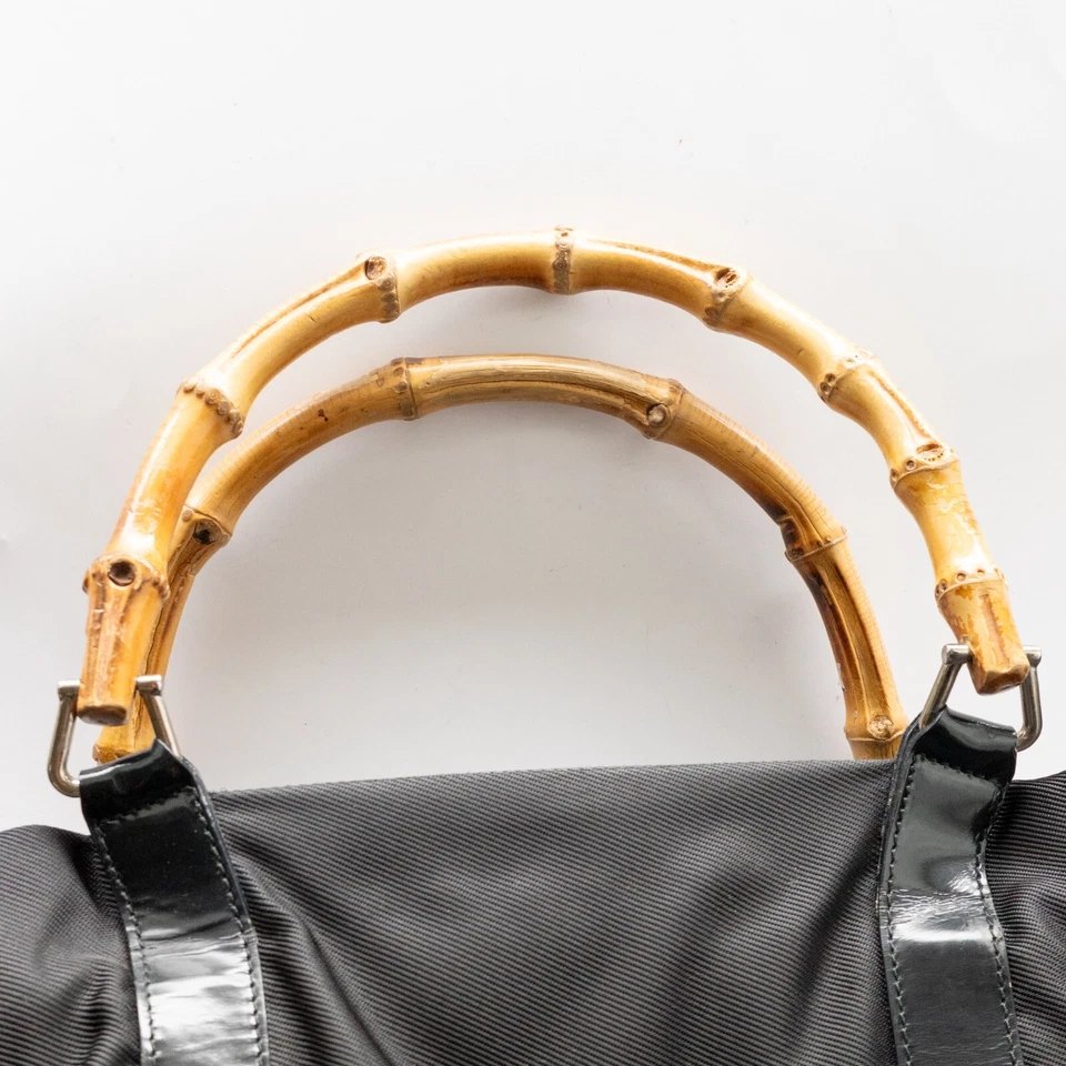Bolsa tote GUCCI bambu náilon preta autêntica do Japão - Imagem 3 de 4