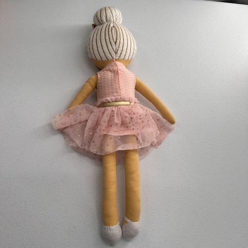 Handmade Ballerina Cloth Doll With Gold Accents & Pink Starry Tutu 22" Decor - Picture 3 of 14