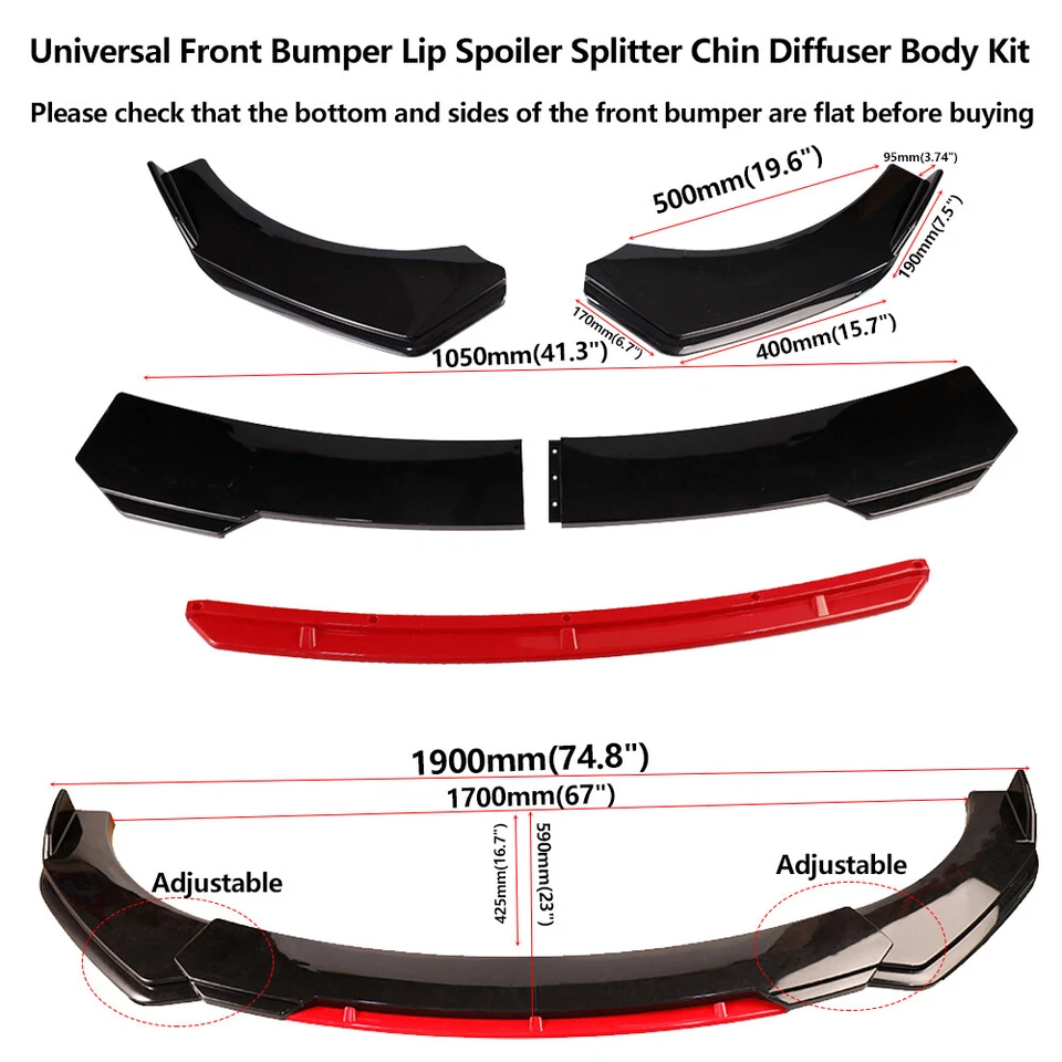 Difusor divisor alerón labial parachoques delantero negro rojo brillante para Toyota Camry Foto 2 de 4