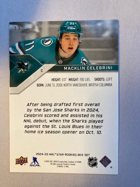Macklin Celebrini RC 2024-25 Upper Deck SPx Base Extended
