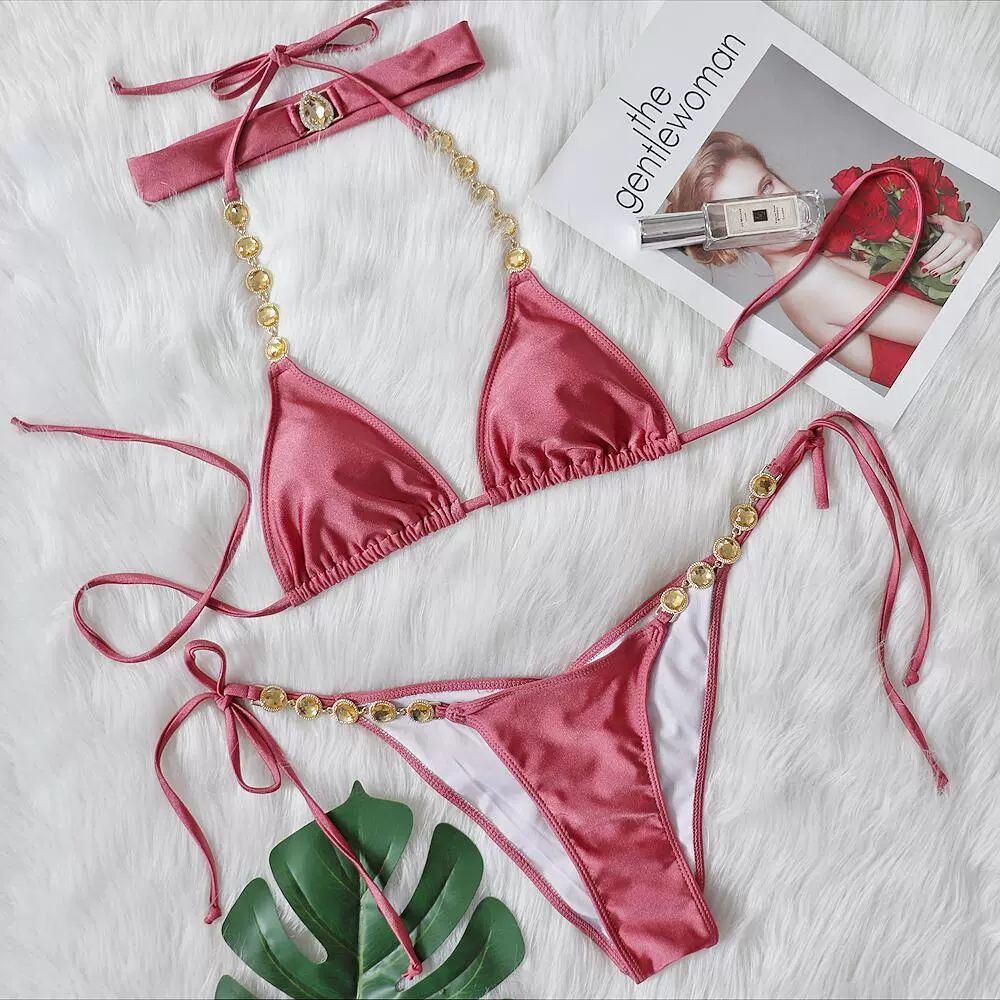 Traje de baño bikini diamante playa vacaciones bikini con correas