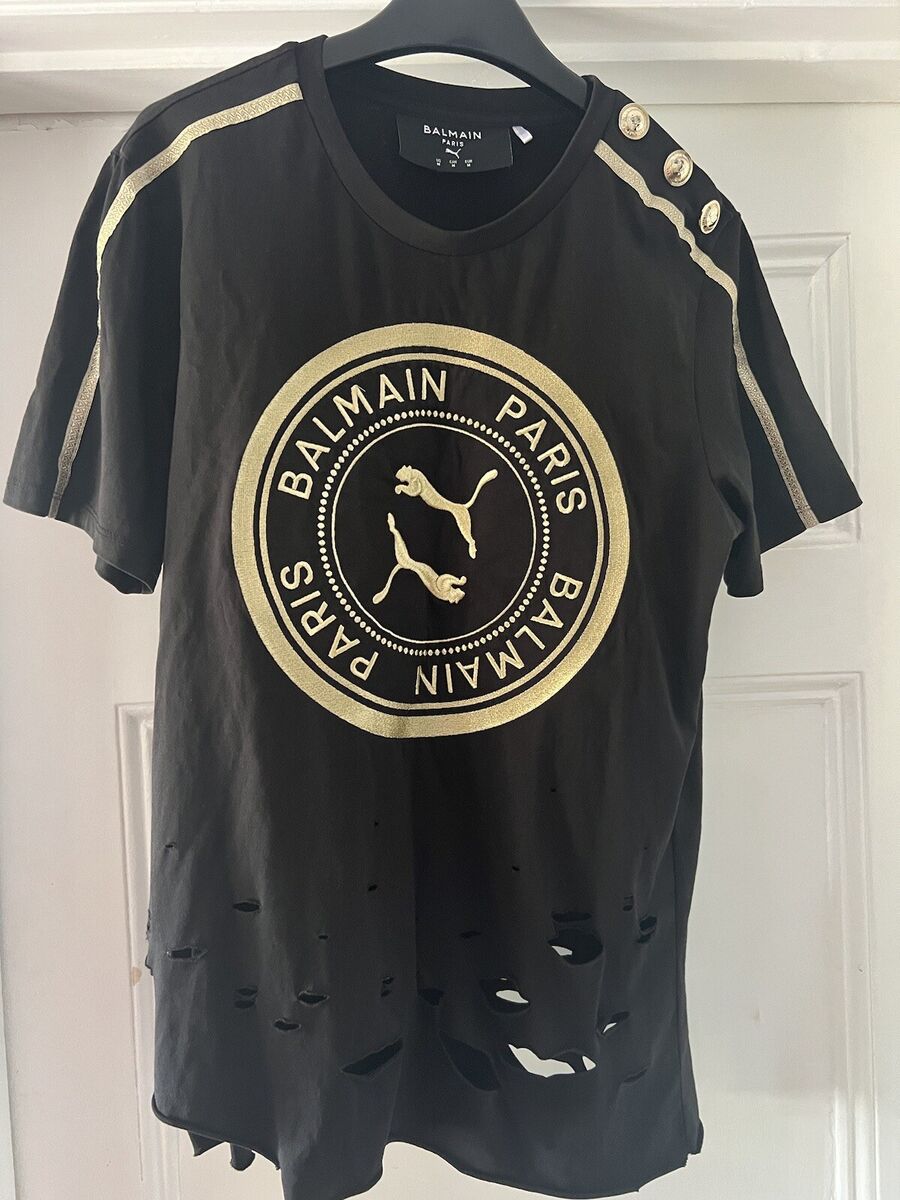 Balmain X Puma 'Cara Delevigne' 2019 Black Distressed Logo T Balmain X Puma 'Cara Delevigne' 2019 Black Distressed Logo T