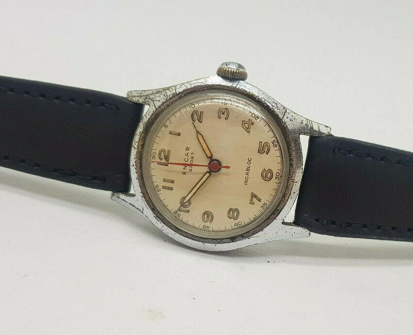 RELOJ HOMBRE RARO VINTAGE ENICAR ESFERA PLATEADA ORIGINAL CUERDA MANUAL Foto 2 de 4