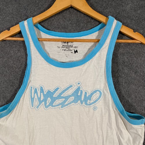 Mossimo Shirt Mens Medium White Blue Muscle Tank Singlet Beach Surf Ocean 6A - Picture 2 of 11