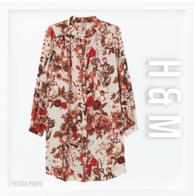 H&M Fall Floral Long Sleeve Button Down Blouse Dress sz 12