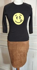 TOP SMILEY NOIR CITRON MANCHES  3/4  T 38