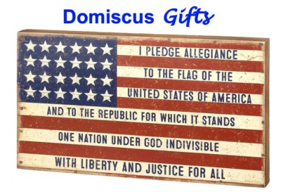 20'' New! PLEDGE Of Allegiance Wooden PATRIOTIC Red White & Blue Home Decor Sign