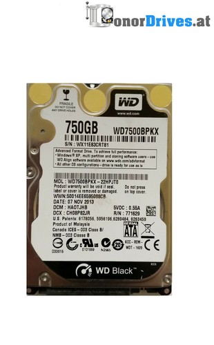 Western Digital - WD7500BPKX-22HPJT0 -750GB - SATA - PCB 2060-771629-006 Rev.A*