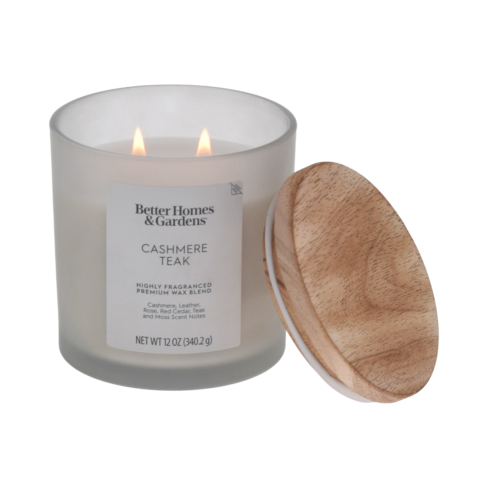 Better Homes & Gardens Cashmere Teak Scented 2-Wick Frosted 12oz Candle