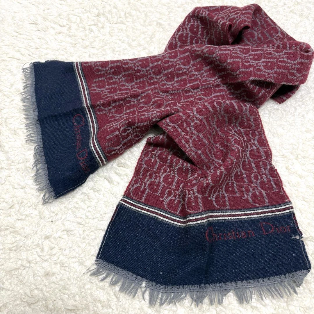Authentique foulard Christian Dior motif trotteur vin rouge marine 140 x 27 cm femme