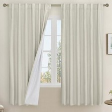 100 Blackout Linen Curtains 63 Inches Long, 60"W x 63"L Pack of 2 Stone
