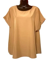 Shein Curve Womens Short Cap Sleeve Brown Blouse Back Button Closure Size 3XL