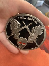 Vintage I will Survive Winged Skull Belt Buckle