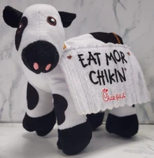 Chick-Fil-A "EAT MOR CHIKIN" Black & White Cow Plush Toy w/Sign