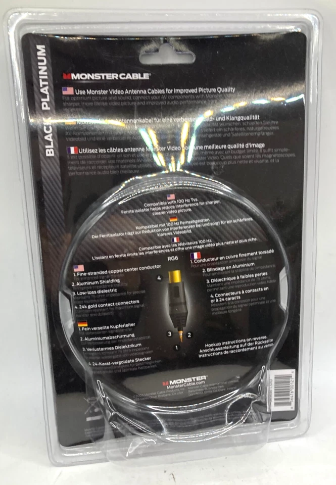 Monster RG6 Antenna  TV  Cable 5m Black Platinum NEW Free Post - image 3 of 3