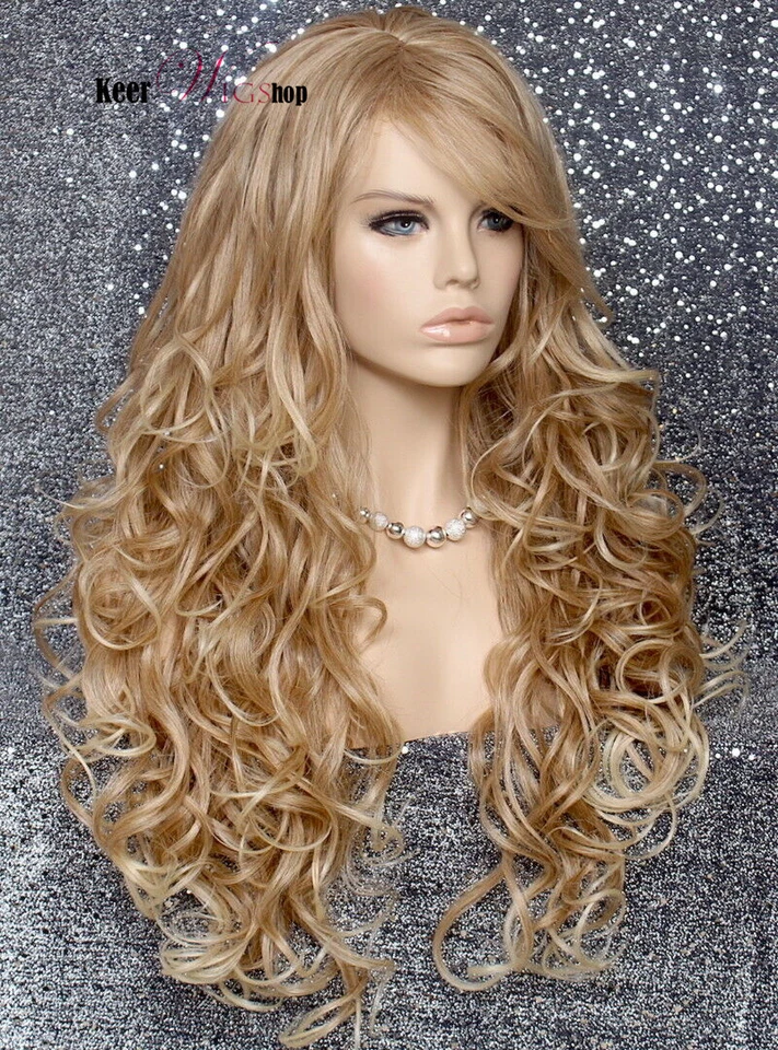 Peluca Mezcla Cabello Humano Calor OK Rizada Larga Rubia Mezcla Golpes En Capas 27-613 Natural Foto 2 de 4