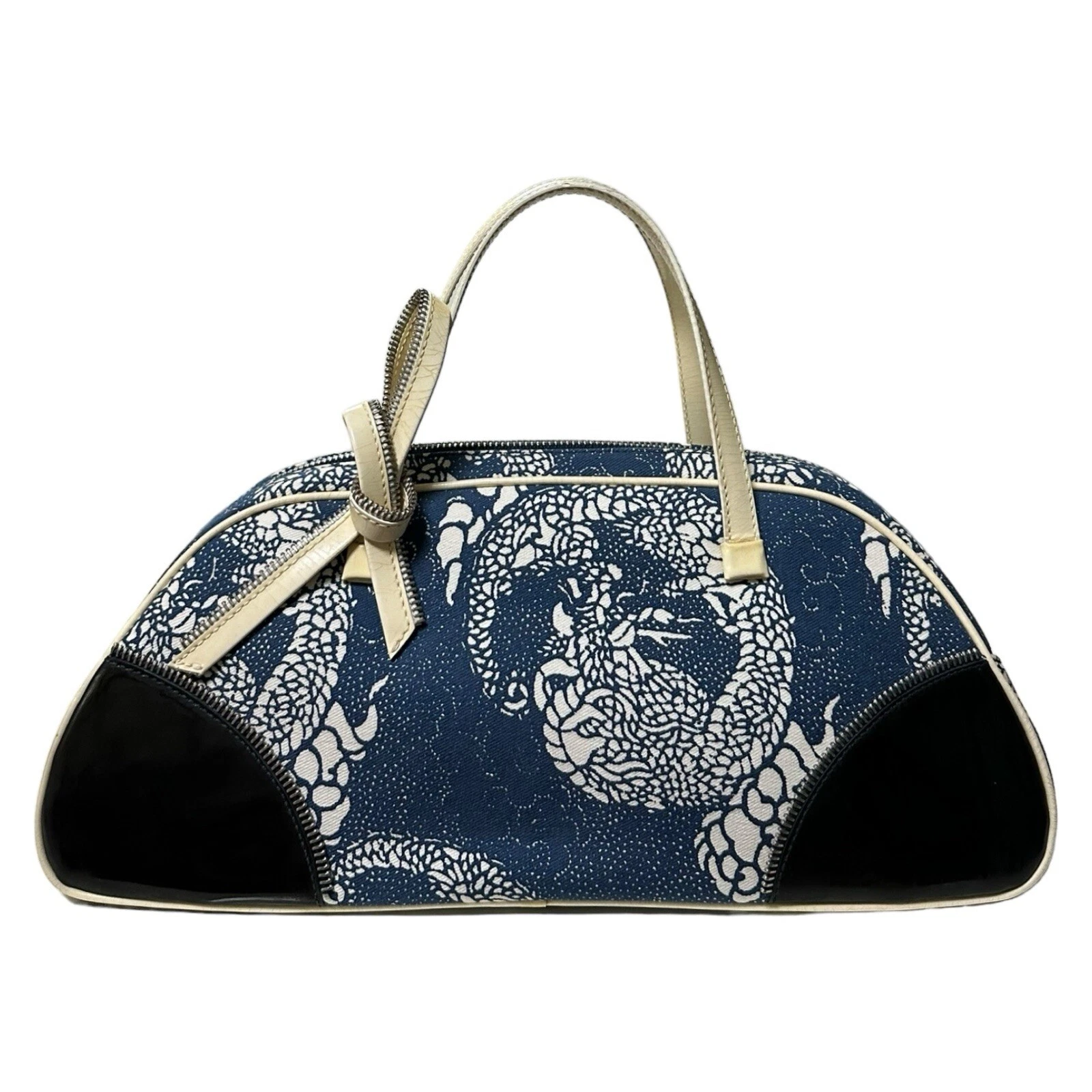 Sac à main CHRISTIAN DIOR printemps été 2001 imprimé dragon zippé détail