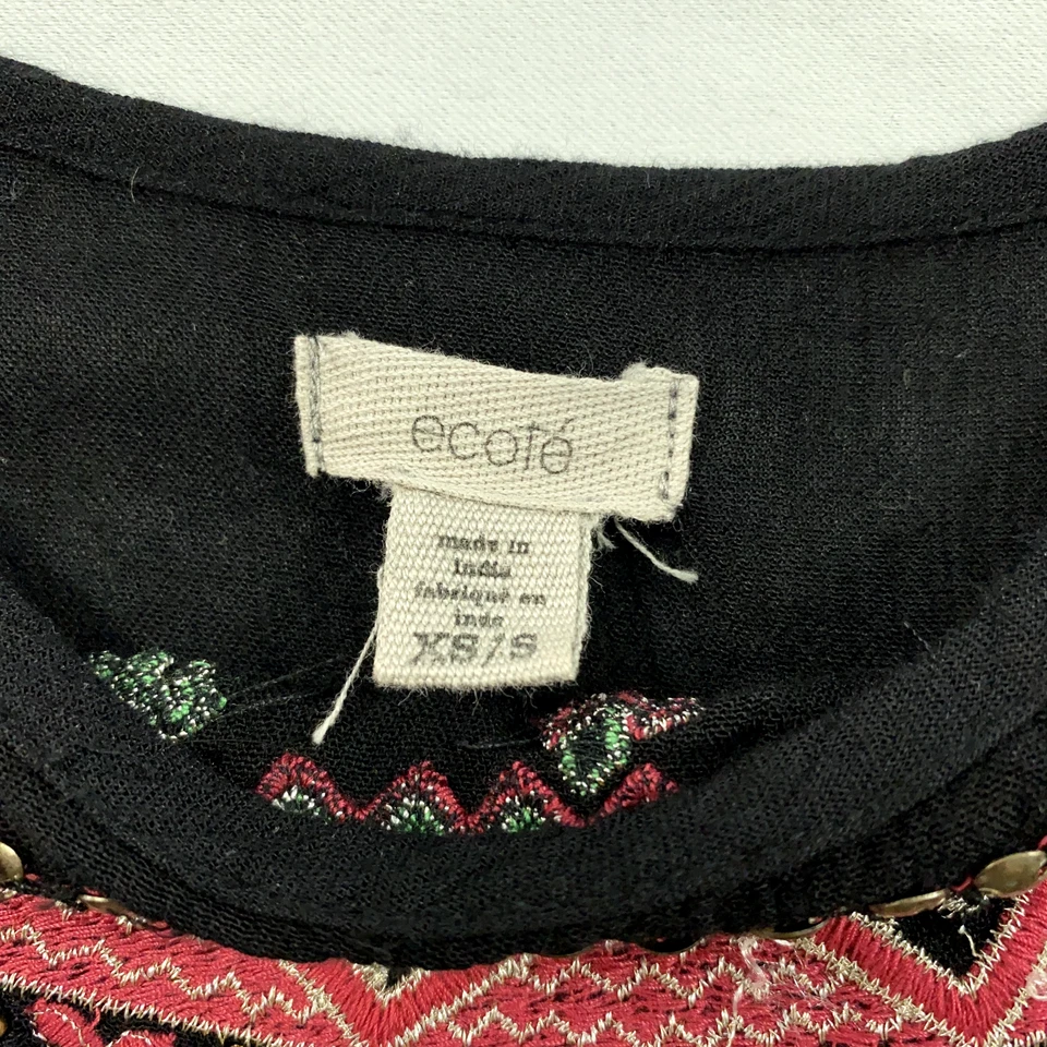 Top Ecote Mujer Extra Pequeño Negro Bordado Adornado Boho Pradera Gitana Foto 2 de 4
