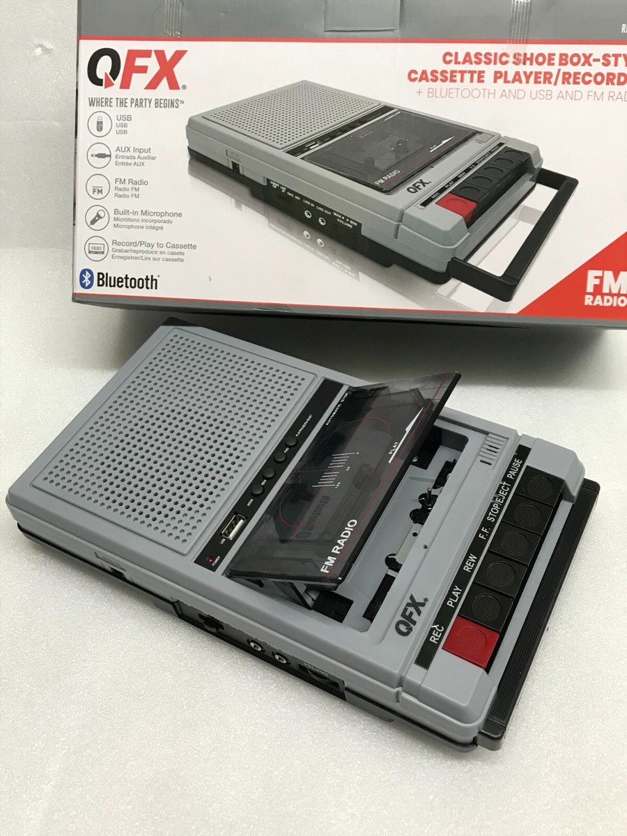 Silver QFX RETRO-40 Shoebox Cassette Tape Recorder +AUX/USB +Built