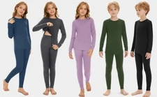 Kids 100% Merino Wool Base Layer Set Girls Boys Thermal Long Johns Underwear Set