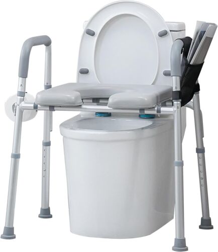 Raised Toilet Seat with Armrests and Padded Seat Elevated for Elderly & Disabled