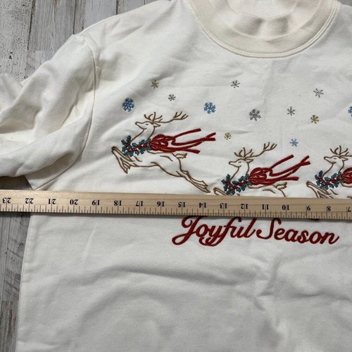 Vintage Y2k 90s Christmas Reindeer Off White Crewneck Sweater Womens Size Medium - Picture 4 of 7