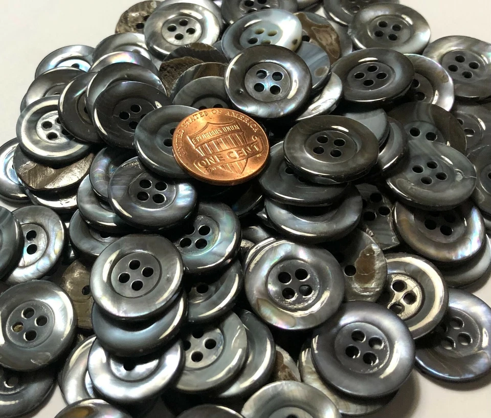 6 PCS ONLY Iridescent Smoke Gray Trocas Shell Buttons 17.5mm 11/16" 11697 - Image 2 of 4