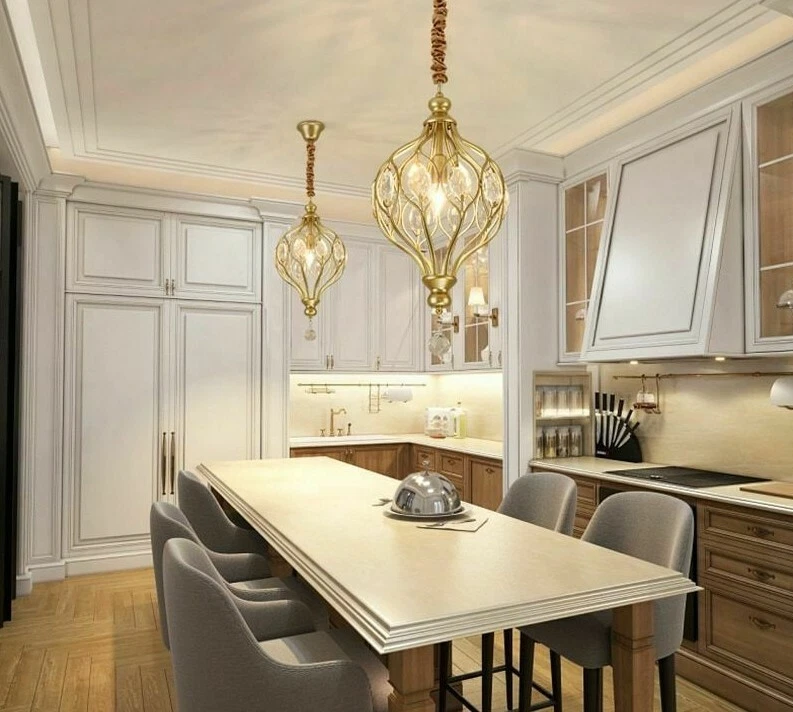 Vintage Crystal Pendant Lights Golden Black Hanging LED E14 Lamp Modern Lighting - Изображение 2 из 4