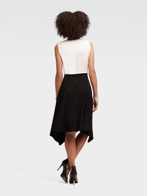 Donna Karan Colorblock Dress With Handkerchief Hem White/black Reg $109  Size 6 | eBay