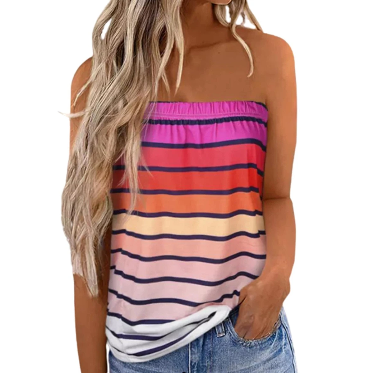 Women Strapless Tube Top Loose Fitting Elastic Bust Sleeveless