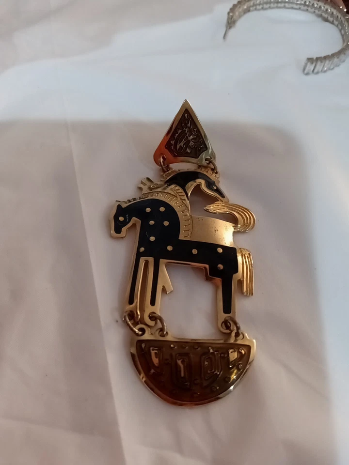 Pendientes colgantes vintage Edgar Berebi oro negro caballo semental esmalte Foto 2 de 4