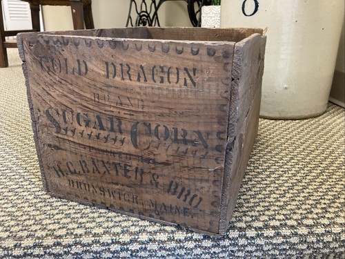 Antique Wooden Crate Gold Dragon Sugar Corn Baxter Brunswick Maine Wood Can Box - 第 18/18 張圖片