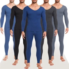 Men Long Johns Thermal Underwear Set Casual Fleece Lined Base Layer Top & Bottom