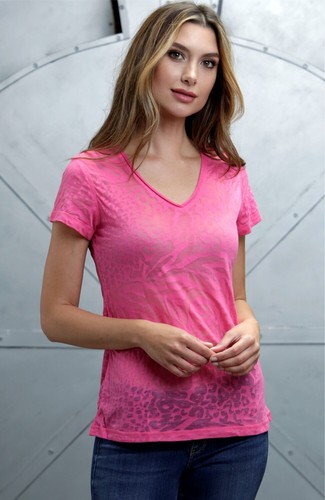 WOMAN FIT BURN OUT ANIMAL IMPRINT T-SHIRT TOPPY-T WHITE, BLACK, LIME, PURPLE, - Picture 30 of 44