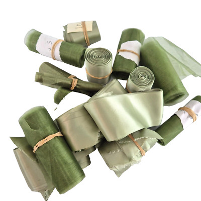 Green Ribbon Bundle Satin Chiffon Gros Grain Various Craft Sewing Gift Wrap