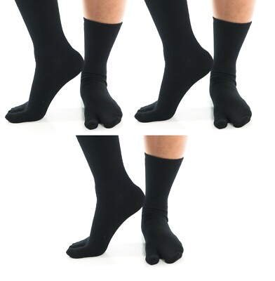 V-Toe Flip-Flop Tabi 3 Pairs Big Toe Socks - Black Solid