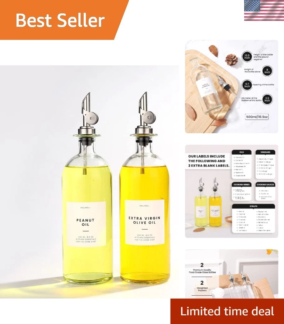Elegant 500ml Glass Oil and Vinegar Dispenser with Weighted Silver Pour Spout