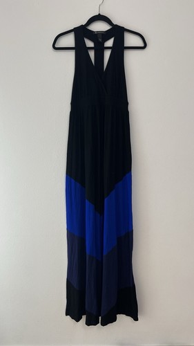 INC International Concepts Colorblocked Chevron Maxi Dress BLACK BLUE Sz S