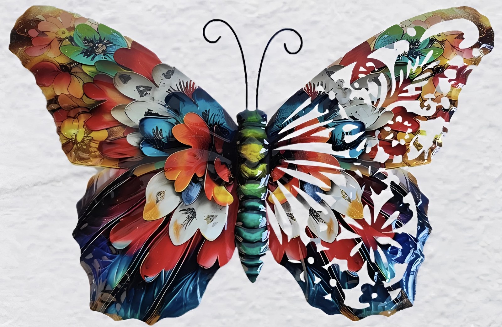 Floral Metal Butterfly Wall Art Outdoor Garden Decor Colourful Sculpture