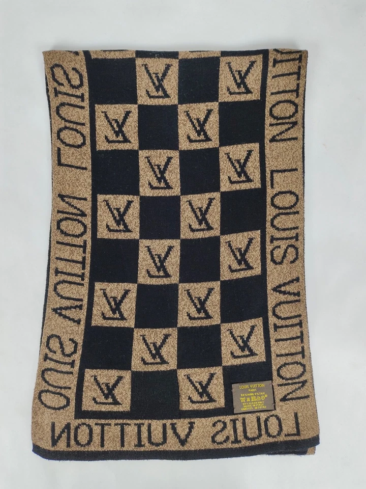 Louis Vuitton genuino vintage negro/marrón lana invierno bufanda bufandas Foto 3 de 4
