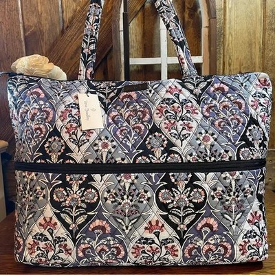 Vera Bradley Expandable Travel Bag Ornate Blooms Tote Weekender FREE Lanyard
